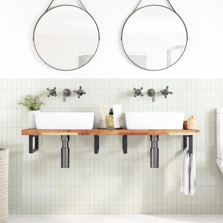 vidaXL Waschbeckenregal Wandmontage Stahl und Akazienholz 3302757 – Bild 3