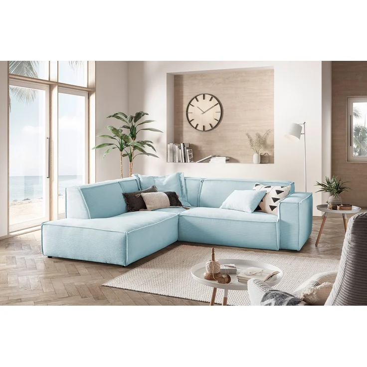 KAWOLA Sofa SAMU Ecksofa Cord hellblau Recamiere links 72 x 224 x 254 cm – Bild 1