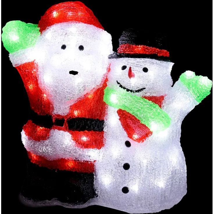 LED Acryl Figur Santa Claus u. Schneemann 38cm beleuchtet 90LEDs Weihnachtsdeko