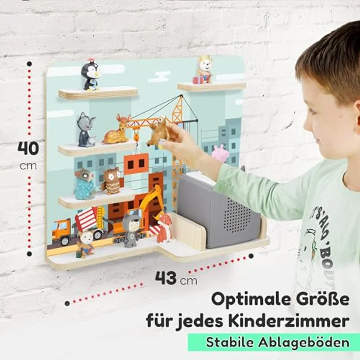 stadtecken Kinder Regal für Musikbox I Geeignet für die Toniebox und ca. 50 Tonies I Perfekte Aufbewahrung für Kinderzimmer I zum Aufstellen oder Aufhängen (Baustelle, Mittel) – Bild 3