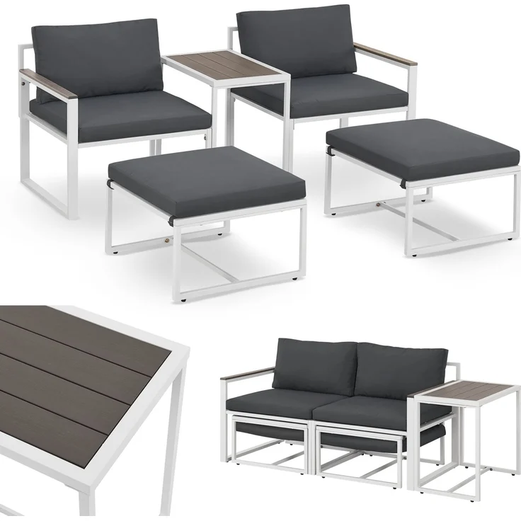 Juskys Gartenmöbel Sofa Set 5-teilig Bari mit Tisch & Polster - Metall Gartenlounge - Balkonmöbel klein - Outdoor Möbel Balkon Garten - Lounge Grau – Bild 1