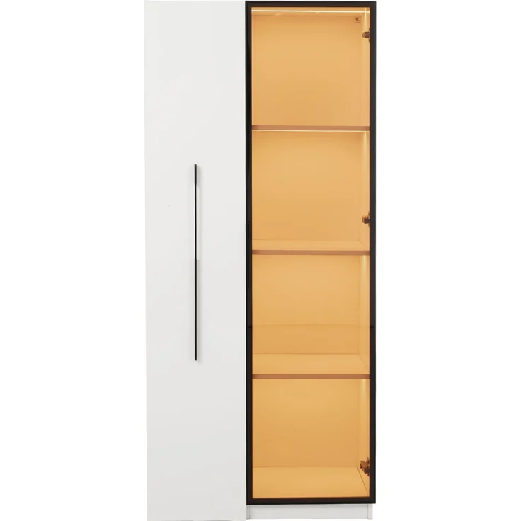 ZUBALIYA Multifunktionsschrank 160 cm hoch – Bücherregal und Vitrine mit Türen aus gehärtetem Glas, Türrahmen aus Aluminium, 1 Tür, 1 seitliche Schublade, mit Rollen und LED-Beleuchtung – Vitrine, Esszimmersch – Bild 16
