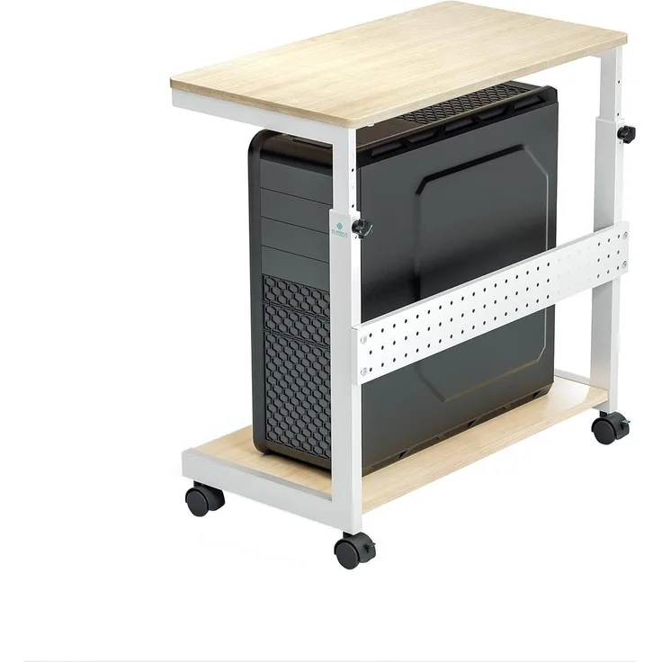 Höhenverstellbarer PC Tower Ständer mit Rollen und Maus Pad, Ahornfarbe