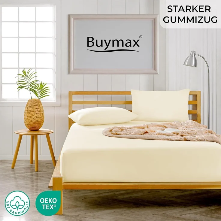 Buymax® Wasserbett Spannbettlaken Stretch 140x200-160x220 cm für Wasserbetten und Boxspringbetten Bettbezug für Matratzen bis 35 cm Matratzenhöhe, Beige – Bild 2