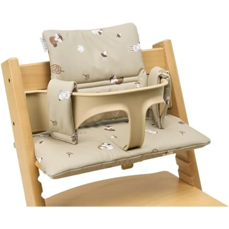 Meyco Hochstuhl Sitzkissen - Forest Animals, ergonomische Polsterung, wasserfest, für Hauck Alpha, Stokke Tripp Trapp und mehr
