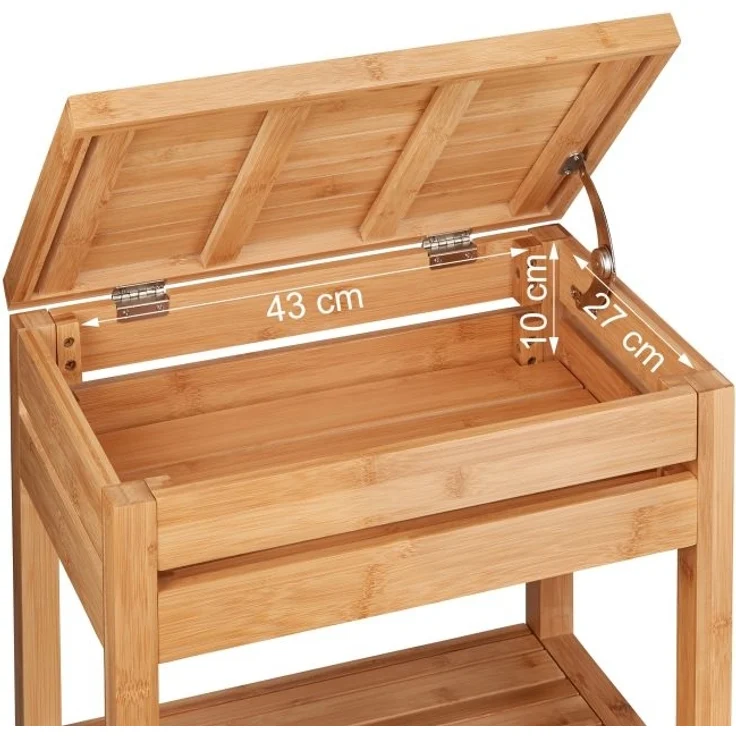 Relaxdays Regal mit Ablagen und Klappe, Bambus natur, 46 x 29,5 x 76,5 cm – Bild 6