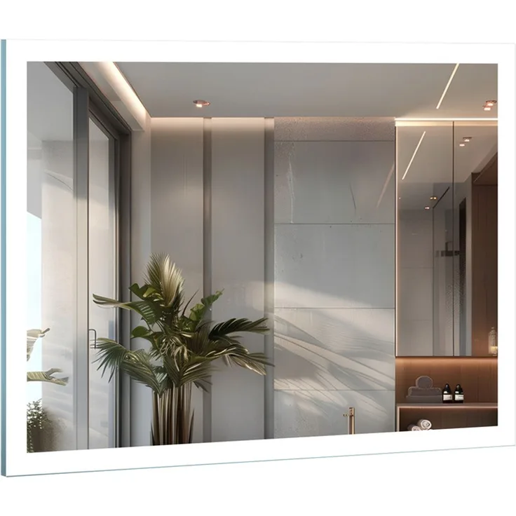 Gimbelen LED Badezimmerspiegel 80x60 cm, Bad Spiegel mit Licht & Tastenschalter, 2 Lichtfarben (3000K/6500K), Antibeschlag, Energiesparend, Silber