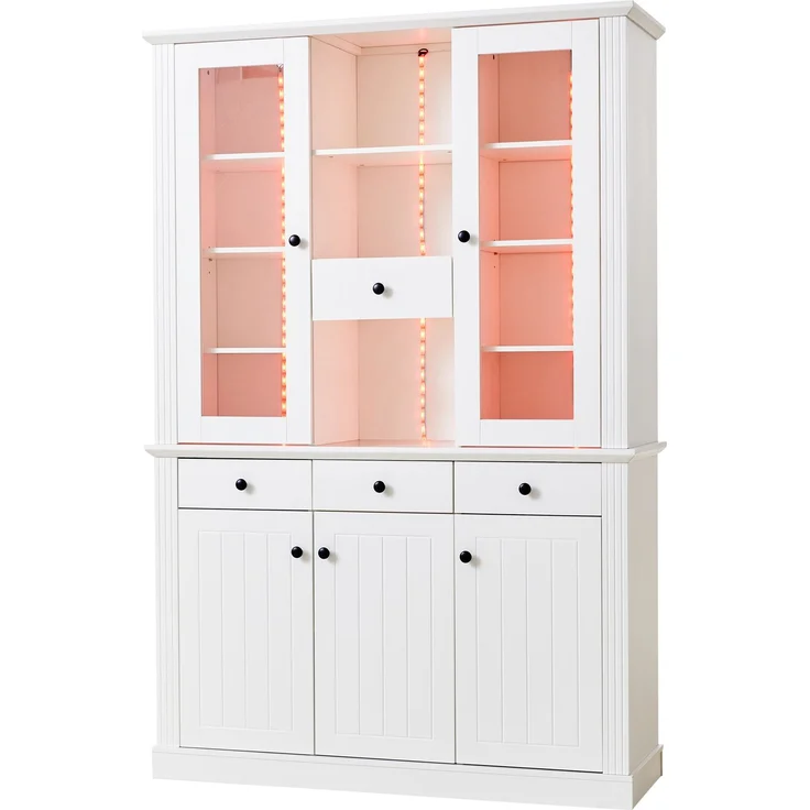 ZUBALIYA Standvitrine mit 4 Schubladen / Vitrinenschränke mit LED, mit schrank mit 4 Schubladen und 5 Türen und großer Schrank mit 21 Ablagefächern, MDF, 119.50 x 40.00 x 180.00 cm, fürs Wohnzimmer – Bild 16