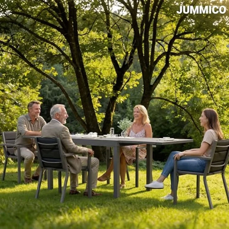 JUMMICO Garten Balkon Möbel Set Aluminium Leichtgewicht Stapelbare Stühle mit Textilpolster Stabil und Einfach Montiert,6 Personen Set – Bild 7
