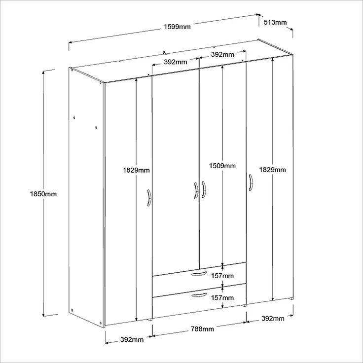 Kleiderschrank >Daily 1< 2 Schubladen, 4 Türen, in Weiss - 160x185x51cm (BxHxT) – Bild 6