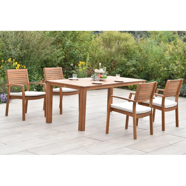 Batavia Gartenmöbel Set 9tlg, 4 Stapelsessel, 4 Auflagen, Tisch 185 x 90 cm