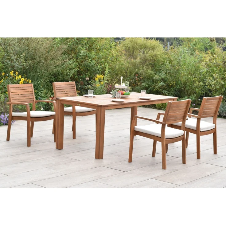 Batavia Gartenmöbel Set 9tlg, 4 Stapelsessel, 4 Auflagen, Tisch 185 x 90 cm – Bild 1