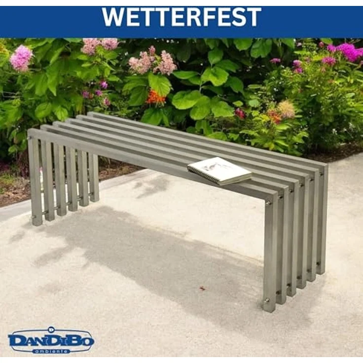 DanDiBo Gartenbank Wetterfest Metall Edelstahl Massiv 115 cm Sitzbank Outdoor Garten 96607 Parkbank Lamellenbank – Bild 4