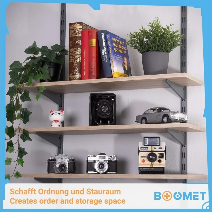 BOOMET Wandregalhalter Wandschienen für Regalsystem 2-reihig, 2-tlg, Anthrazit 50cm Regalschienen Wandregal Schiene – Bild 2