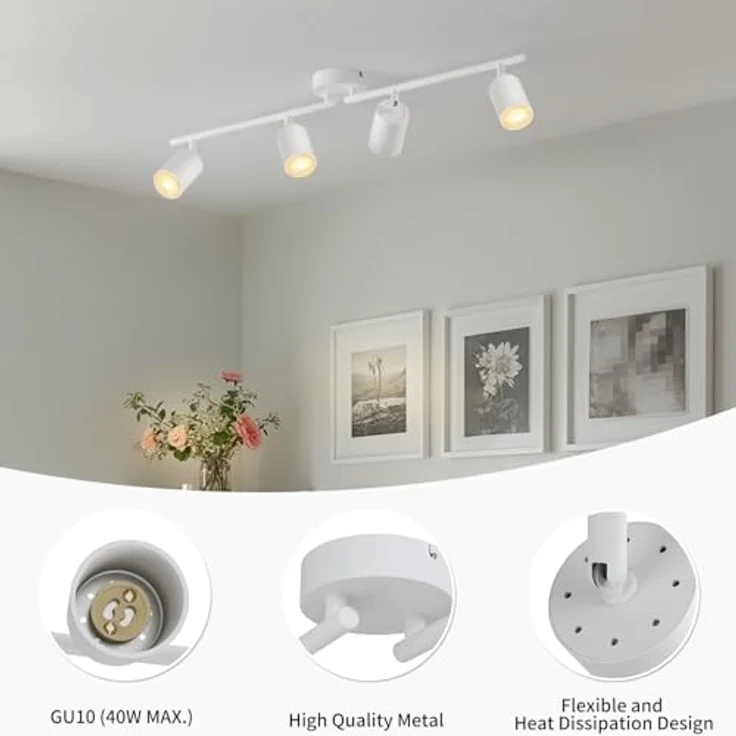 LVWIT Deckenstrahler LED Weiß 4 Flammig Deckenleuchte Schwenkbar GU10 Deckenlampe Spot 4 Flammig Modern Strahler Deckenspot für Küche, Wohnzimmer, Schlafzimmer(Ohne Glühbirnen) – Bild 6