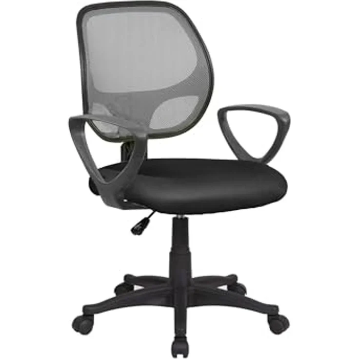 Dmora - Stuhl mit Rädern Geraldton, Mesh-Arbeitsstuhl mit Armlehnen, ergonomischer Bürositz, 56x57h88/100 cm, Schwarz und Grau – Bild 2