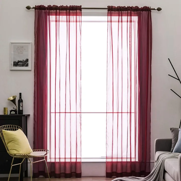 MIULEE Vorhänge Gardinen, Stangendurchzug Rot, 2er Set 175x140cm aus Voile | Transparente Gardine aus Voile, Luftig Leicht, Einfarbig Dekoschal für Wohnzimmer & Schlafzimmer