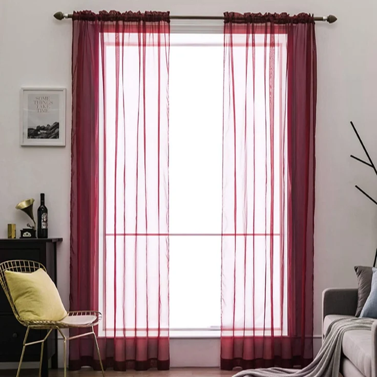 MIULEE Vorhänge Gardinen, Stangendurchzug Rot, 2er Set 175x140cm aus Voile | Transparente Gardine aus Voile, Luftig Leicht, Einfarbig Dekoschal für Wohnzimmer & Schlafzimmer