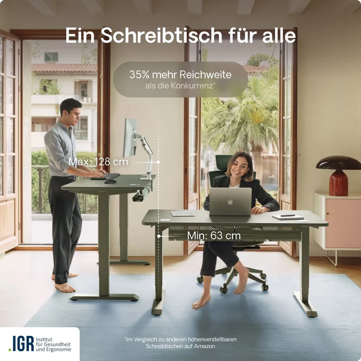 Desktronic HomePro Elektrisch höhenverstellbarer Schreibtisch 160x80cm Schwarz/Grün mit Memory-Funktion, Anti-Kollisions Technologie, USB-A und USB-C-Ladeanschlüssen – Bild 7