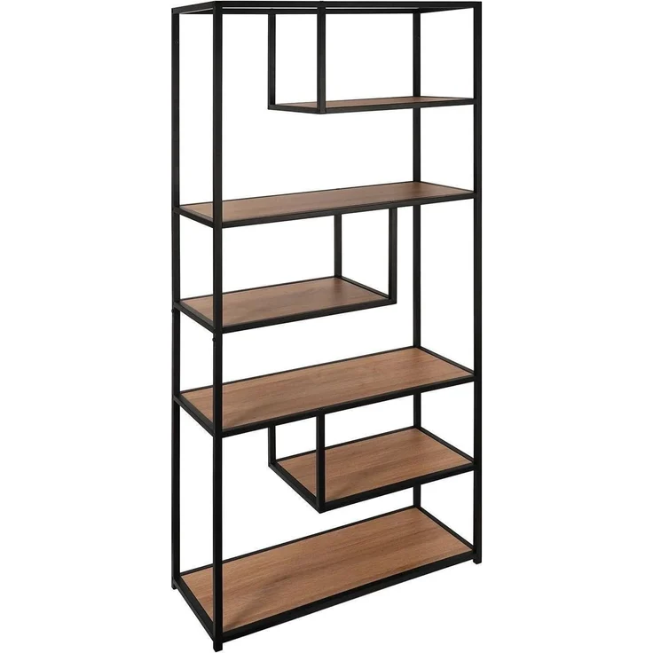 Regal Delia / 300.001753, Holzwerkstoff, Stahl, Schwarz, Holzfarben, 80 x 180 x 34 cm – Bild 1