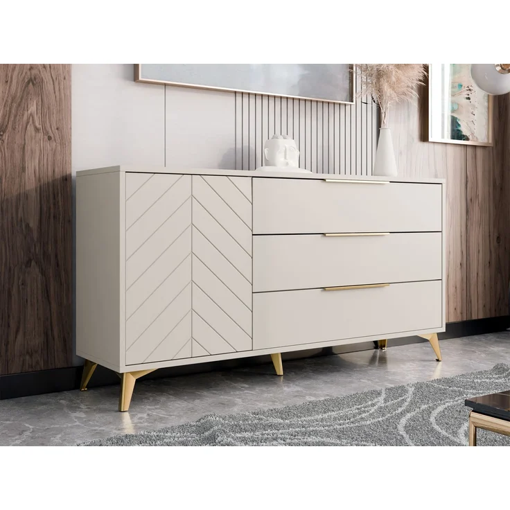 Mirjan24 'Xylix' Kommode mit Drehtür und 3 Schubladen, Holz sandbeige, 154 x 80 x 40 cm – Bild 1