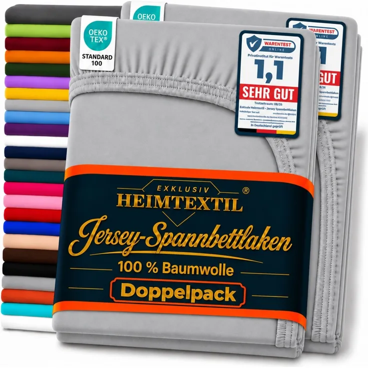 Jersey Spannbettlaken Doppelpack 140 - 160 x 200 cm Grau