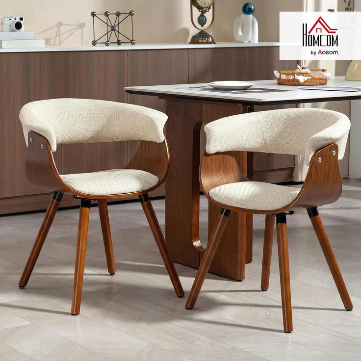 HOMCOM Esszimmerstuhl, Polyester, Schaumstoff, Beige, 62L x 55B x 75H cm – Bild 2