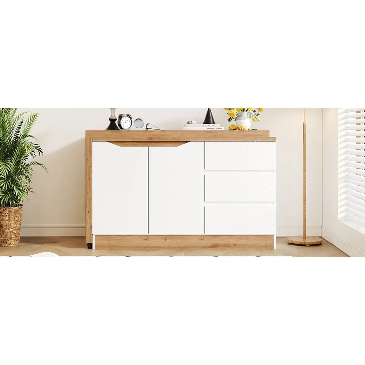 ZUBALIYA Schreibtisch mit feststellbaren Rollen – multifunktionales Design, 4 cm dickere, drehbare Tischplatte, fest arretierbar, weiß/Eiche, Faltbarer Schreibtisch, Eckschreibtisch, Sideboard,Dicke Materialie – Modell N880P4642134O – Bild 23