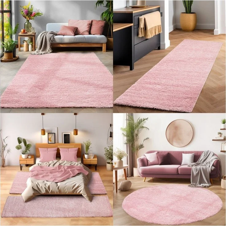 SIMPEX24 Teppich Unicolor - Einfarbig, Rund, Höhe: 30 mm, Einfarbig Shaggy Teppich Wohnzimmer Langflor Versch. Farben und Größen – Bild 2