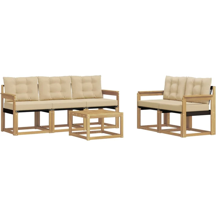 vidaXL Outdoor-Sofagarnitur 6 stk. 5-Sitzer Weiß und Beige 3389207 – Bild 2