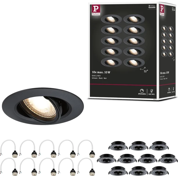 Paulmann 92117 Einbauleuchte rund 90mm 10er-Set Schwarz schwenkbar
