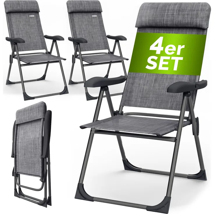 Casaria Gartenstühle 4er Set Grau Melange Klappbar 7-fach Verstellbar