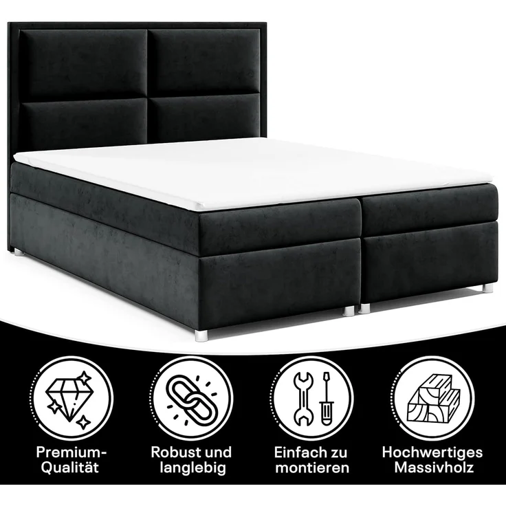 Best for Home Boxspringbett mit Bettkasten Doppelbett Trinity K14 Bonellfederkern inkl 7cm Topper (140x200 160x200 180x200 200x200 cm, Bonell-Matratze, gepolstertes Kopfteil, Polsterbett versch. Größen), mit oder ohne Topper, Flexible Liefermöglichkeit... – Bild 2