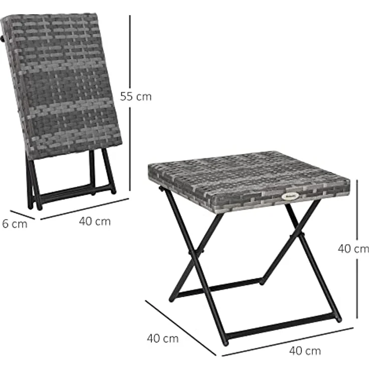 Outsunny Polyrattan Beistelltisch Gartentisch klappbar Couchtisch Gartenmöbel Falttisch Metall Grau 40 x 40 x 40 cm – Bild 4