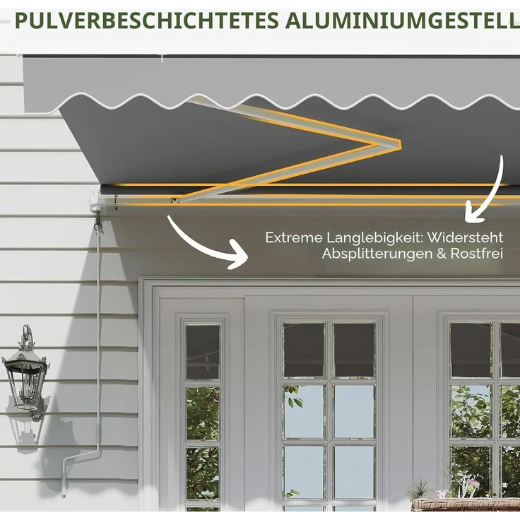 Aoxun Gelenkarmmarkise, Markise Balkon für die Terrasse/Garten mit Handkurbel, UV-beständige und wasserdichte Überdachung, Markise Sonnenschutz, 2,5 x 2 M, Grau – Bild 4