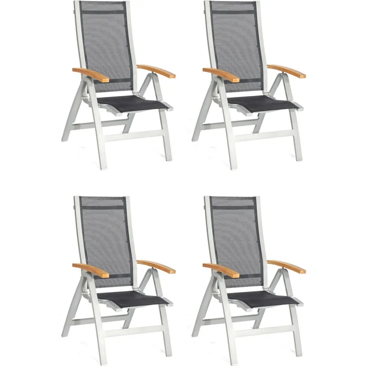 Sonnenpartner 4er-Set Klappsessel Florida Aluminium silber/Textilen schwarz Klapp-Sessel Klappstuhl
