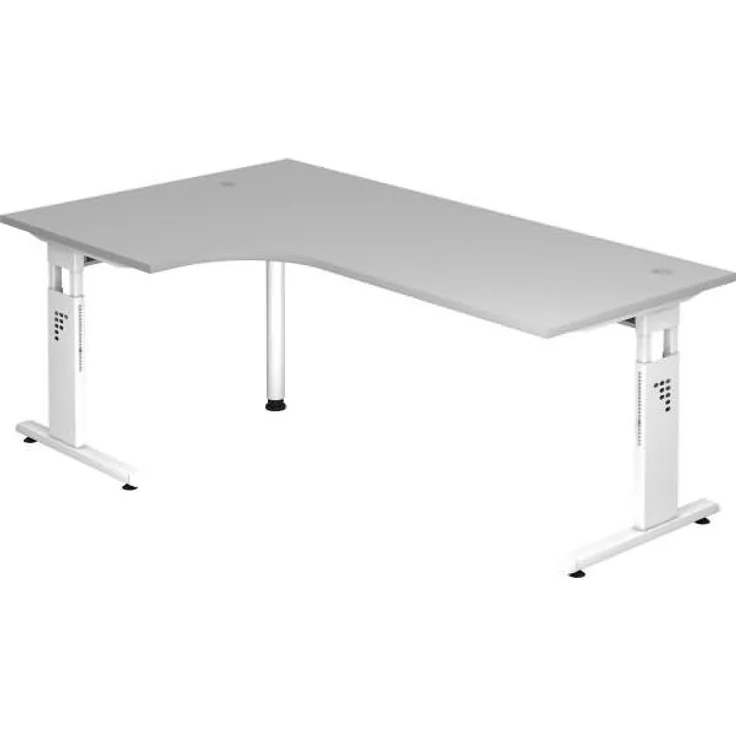 Winkeltisch OS82 C-Fuß 200x120cm 90° Grau Gestellfarbe: Weiß