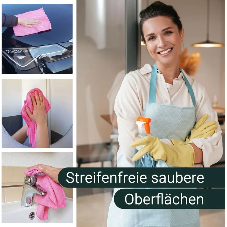 ZOLLNER 10er Set Mikrofasertücher für streifenfreien Glanz, saugstark, rosa – Bild 4