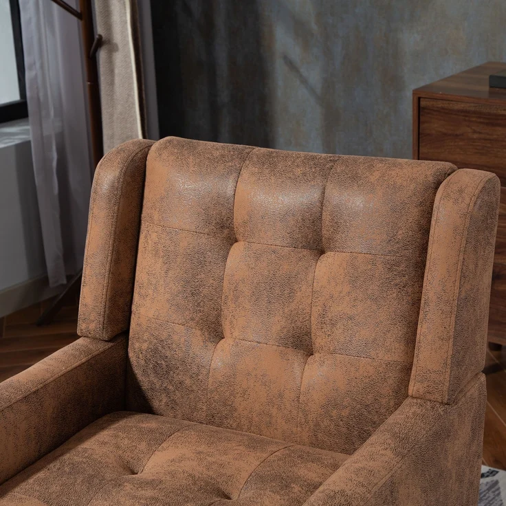 LVHOM Sessel aus Suedevlies mit Knopfsteppung, Relaxsessel mit Massivholzbeinen, Polstersessel für Wohnzimmer & Büro, bis 130kg, Braun – Bild 3
