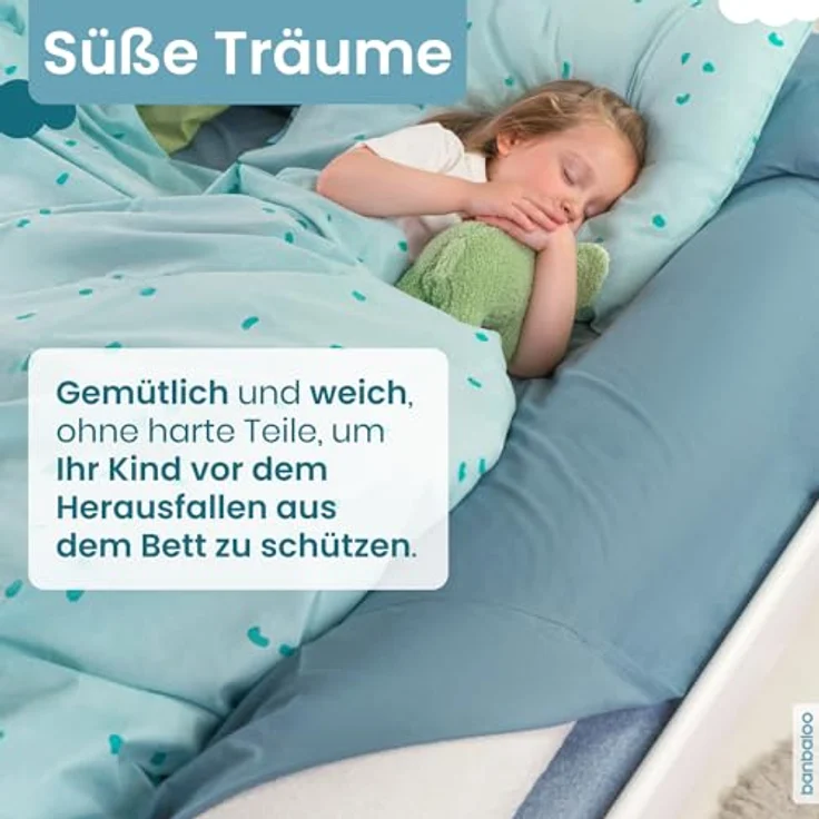 BANBALOO - Rausfallschutz für Kinderbett - Bettrolle für Kleinkinder Bett, Randkissen mit Memory-Schaum-Polsterung, Bettschutzgitter - Rutschfestes Tragbares Trennkissen - Bettgitter Rausfallschutz – Bild 3