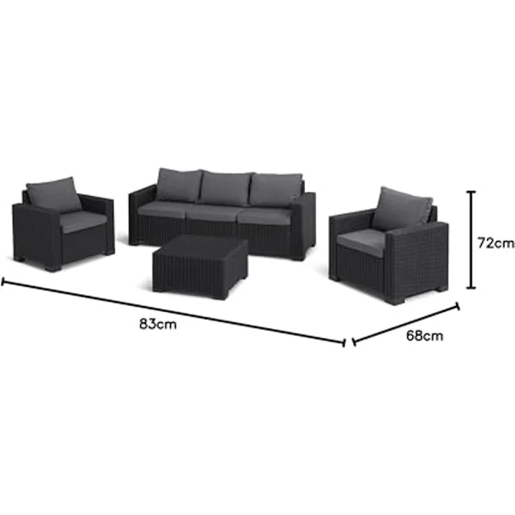 Allibert by Keter Gartenlounge Sessel California, graphit/cool grey, 2er Set, inkl. Sitz- und Rückenkissen, Kunststoff, runde Rattanoptik, 83 x 68 x 72 cm – Bild 3