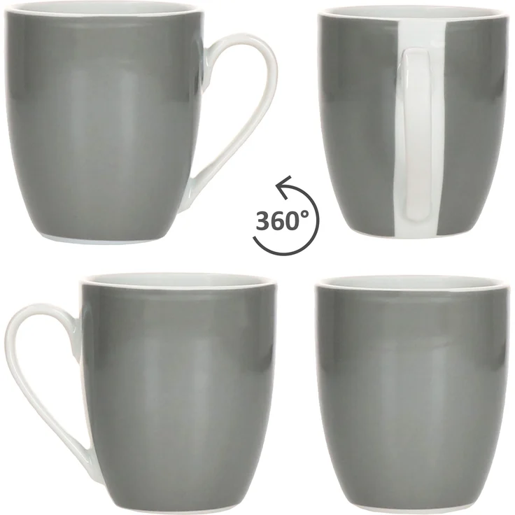 12tlg Frühstücksset Variant Grau Porzellan 6 Personen Teller klein Kaffeebecher – Bild 5