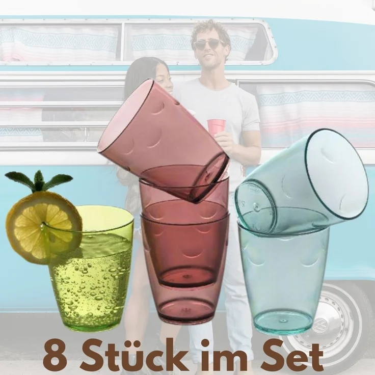 GarPet Becher Trinkgläser Set 8er Camping Wasser Gläser Plastik Acrylglas Kunststoff – Bild 3