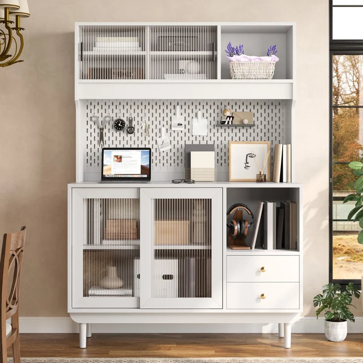ZUBALIYA Hängeschrank (117 x 30 x 170 cm), 2 Türen, Schiebetüren, Stauraum für Wohnbereich, Küche oder Bad entsprechend dem Aufstellort, Weiß – Bild 1