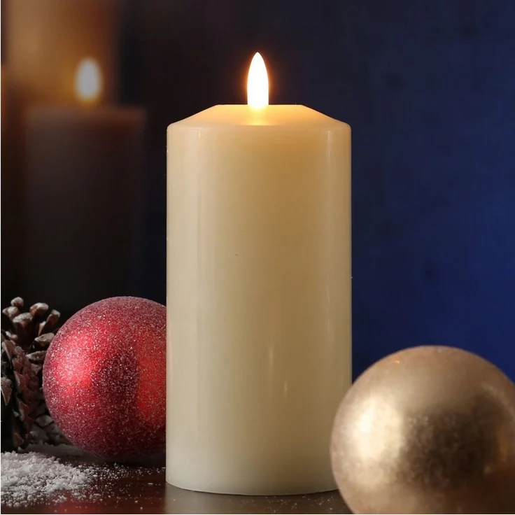 MARELIDA LED-Kerze Stumpenkerze Echtwachs flackernd H: 17,5cm D: 7,5cm Timer creme, LED Classic, warmweiß (2100K bis 3000K) – Bild 3