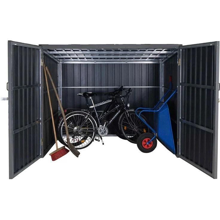 WPC-Fahrradgarage HWC-J29, Geräteschuppen Fahrradbox, Metall Holzoptik abschließbar ~ 4 Räder 172x213x160cm anthrazit – Bild 3