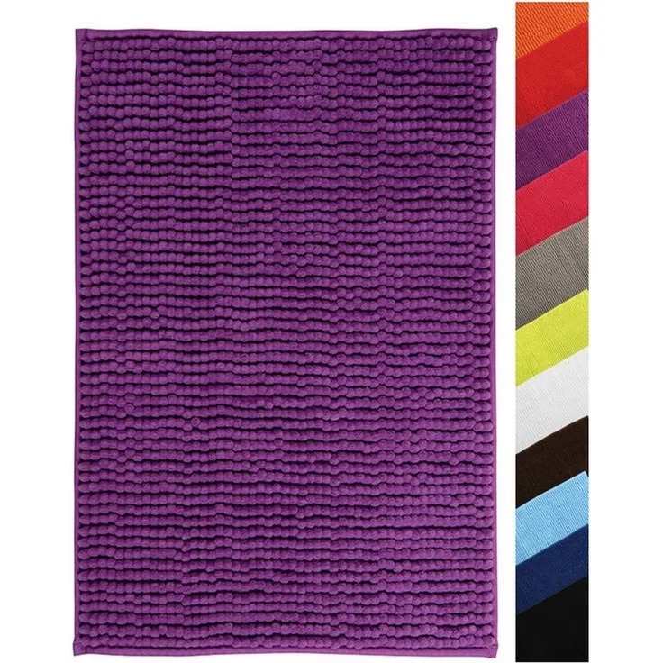 MSV Badteppich Badvorleger Duschvorleger Chenille Hochflor Badematte 40x60 cm – Violett/Lila