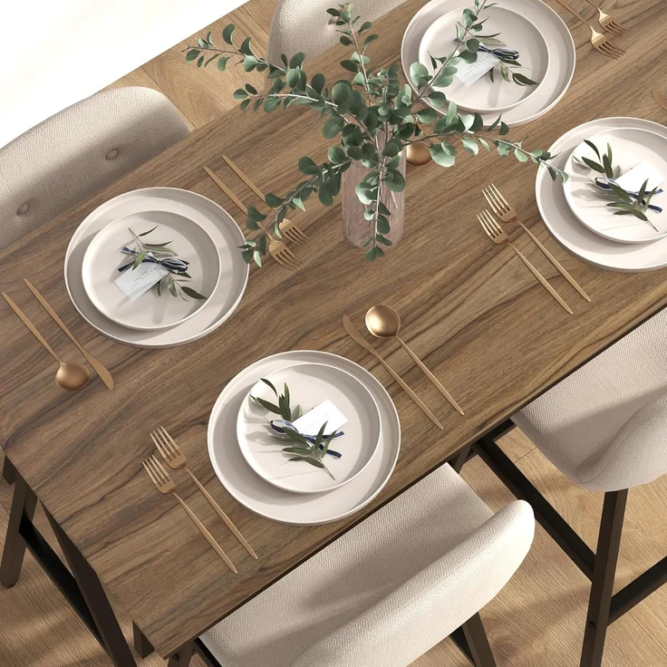 HOMCOM Bargruppe Küchentisch, Bistrotisch mit 4 Stühlen, Bartisch Set für Küche, (Bartisch-Set, 5-tlg, 5-teiliges Bartisch-Set), Beige – Bild 8