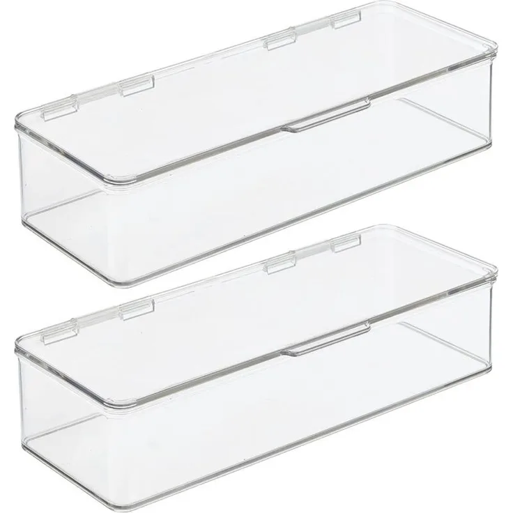mDesign Organizer Aufbewahrung Ablage Kiste stapelbar Deckel 2er-Set Transparent