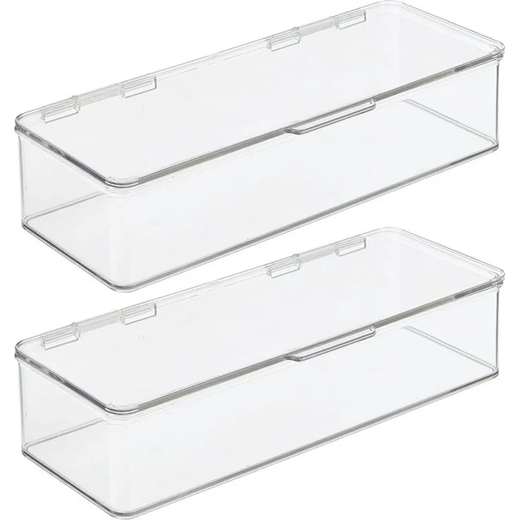 mDesign Organizer Aufbewahrung Ablage Kiste stapelbar Deckel 2er-Set Transparent – Bild 1